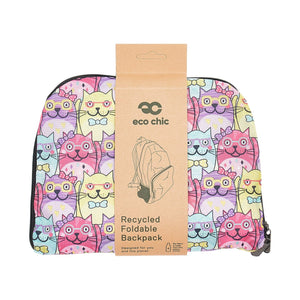 Eco Chic Lilac Eco Chic Lightweight Foldable Backpack Glasses Cats