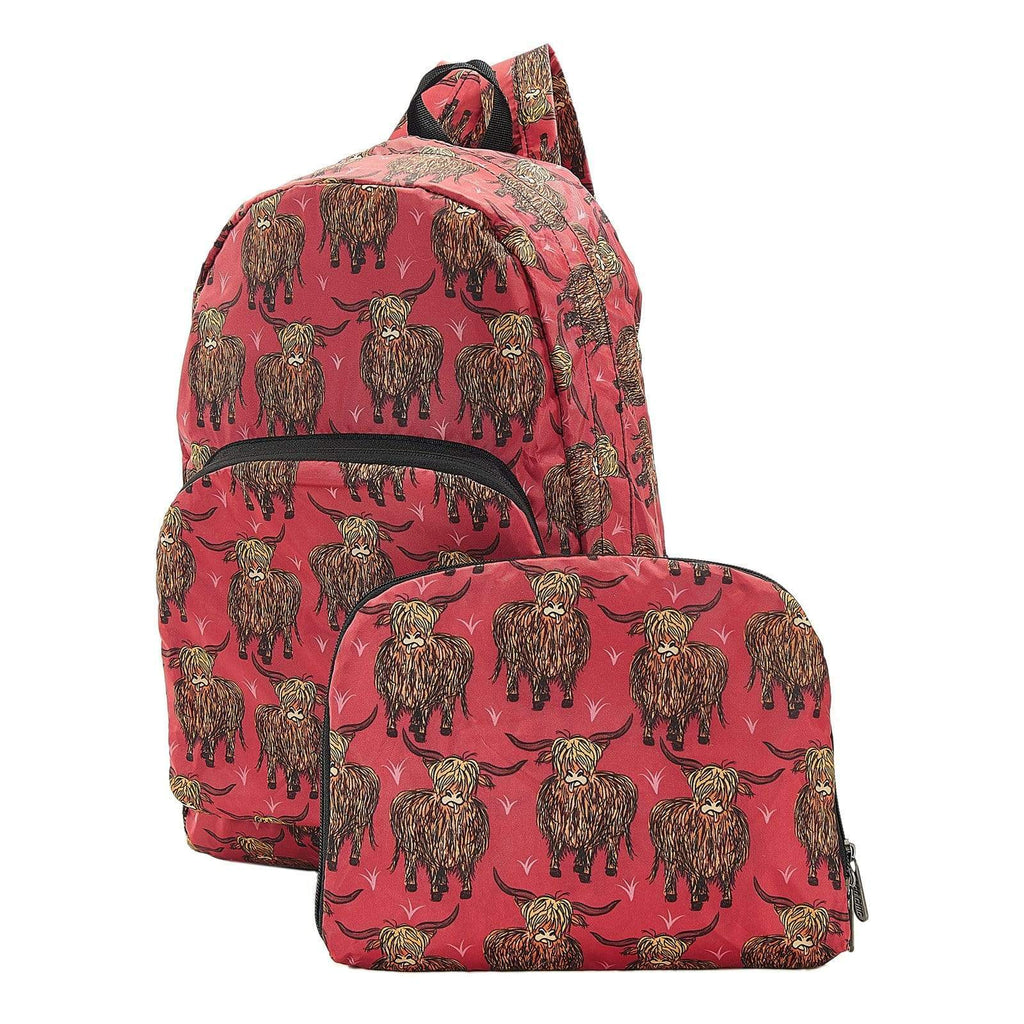 Eco Chic Eco Chic Lightweight Foldable Backpack Highland Cow
