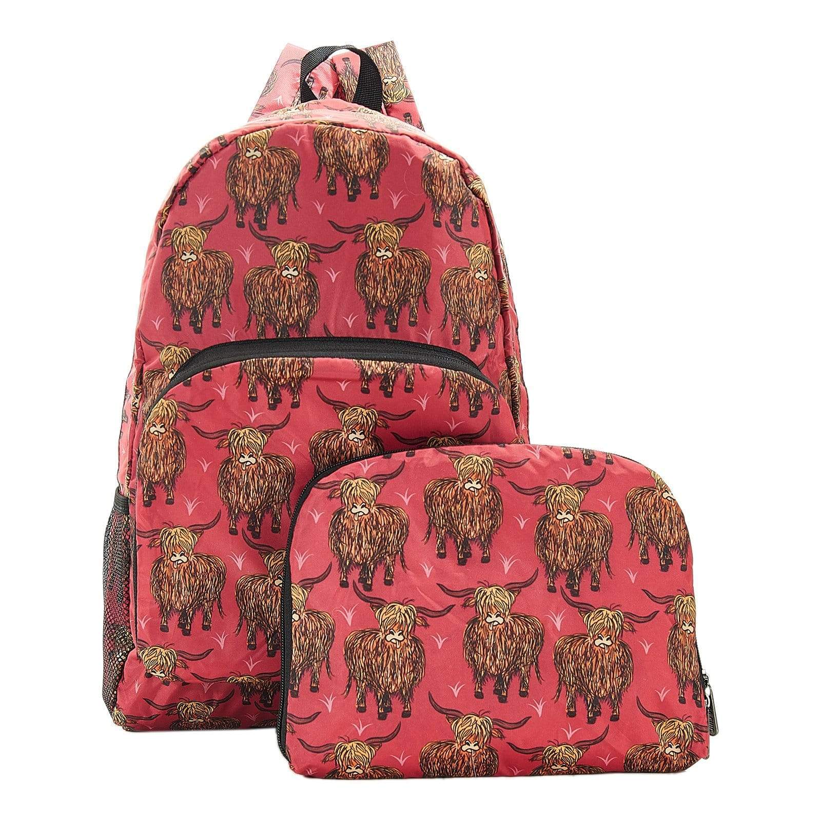 Eco Chic Red Eco Chic Lightweight Foldable Backpack Highland Cow