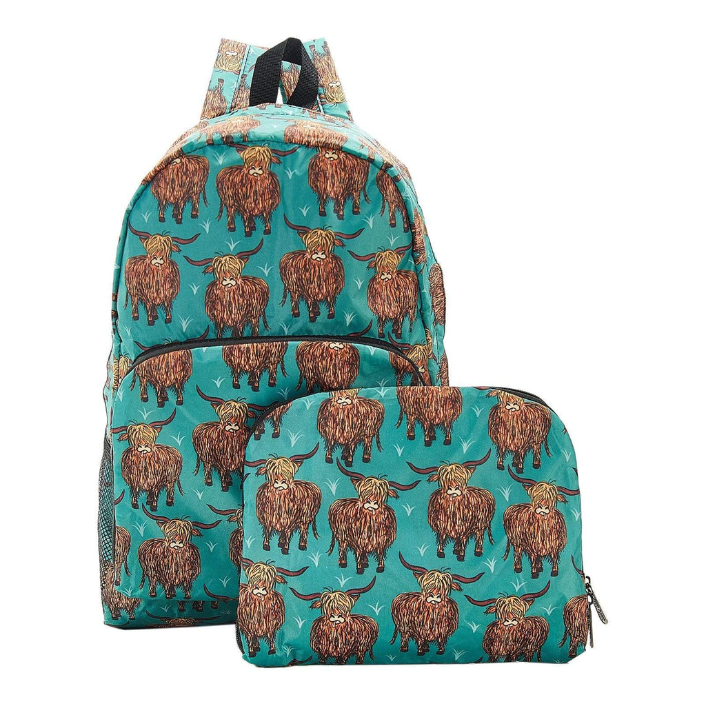 Eco Chic Teal Eco Chic Lightweight Foldable Backpack Highland Cow