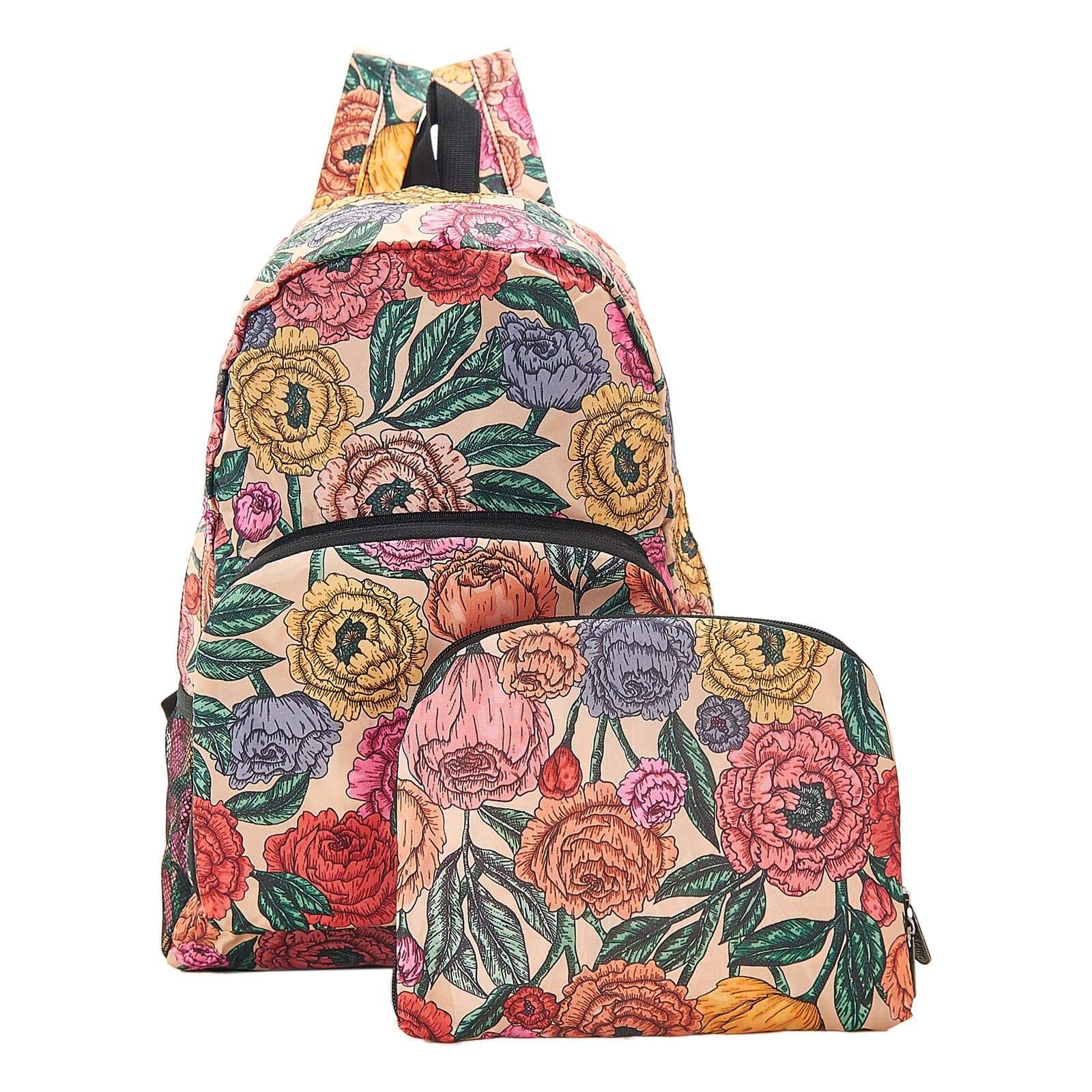 Eco Chic Beige Eco Chic Lightweight Foldable Backpack Peonies