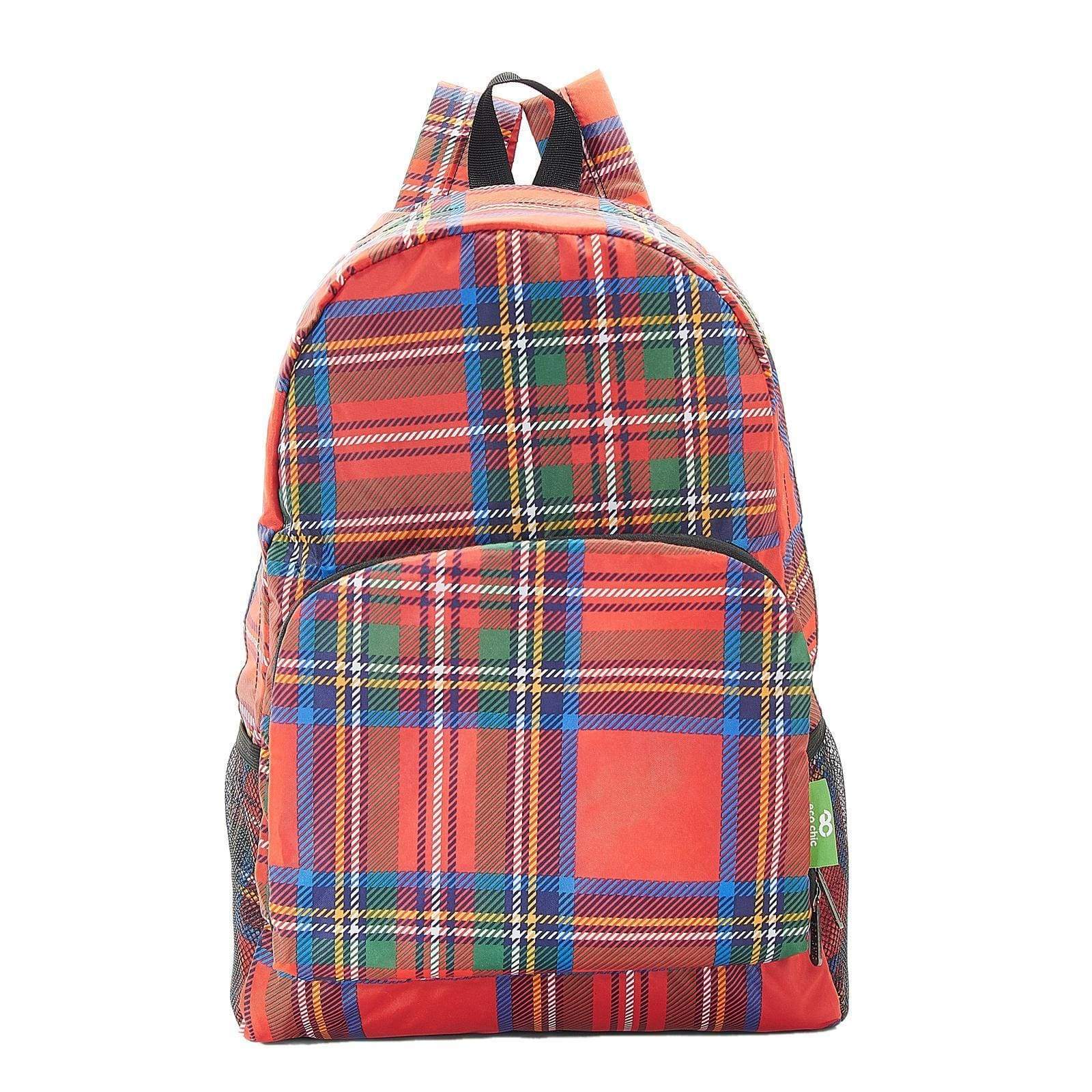 Eco Chic Red Eco Chic Lightweight Foldable Backpack Tartan