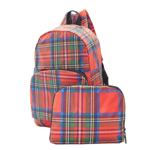 Eco Chic Red Eco Chic Lightweight Foldable Backpack Tartan