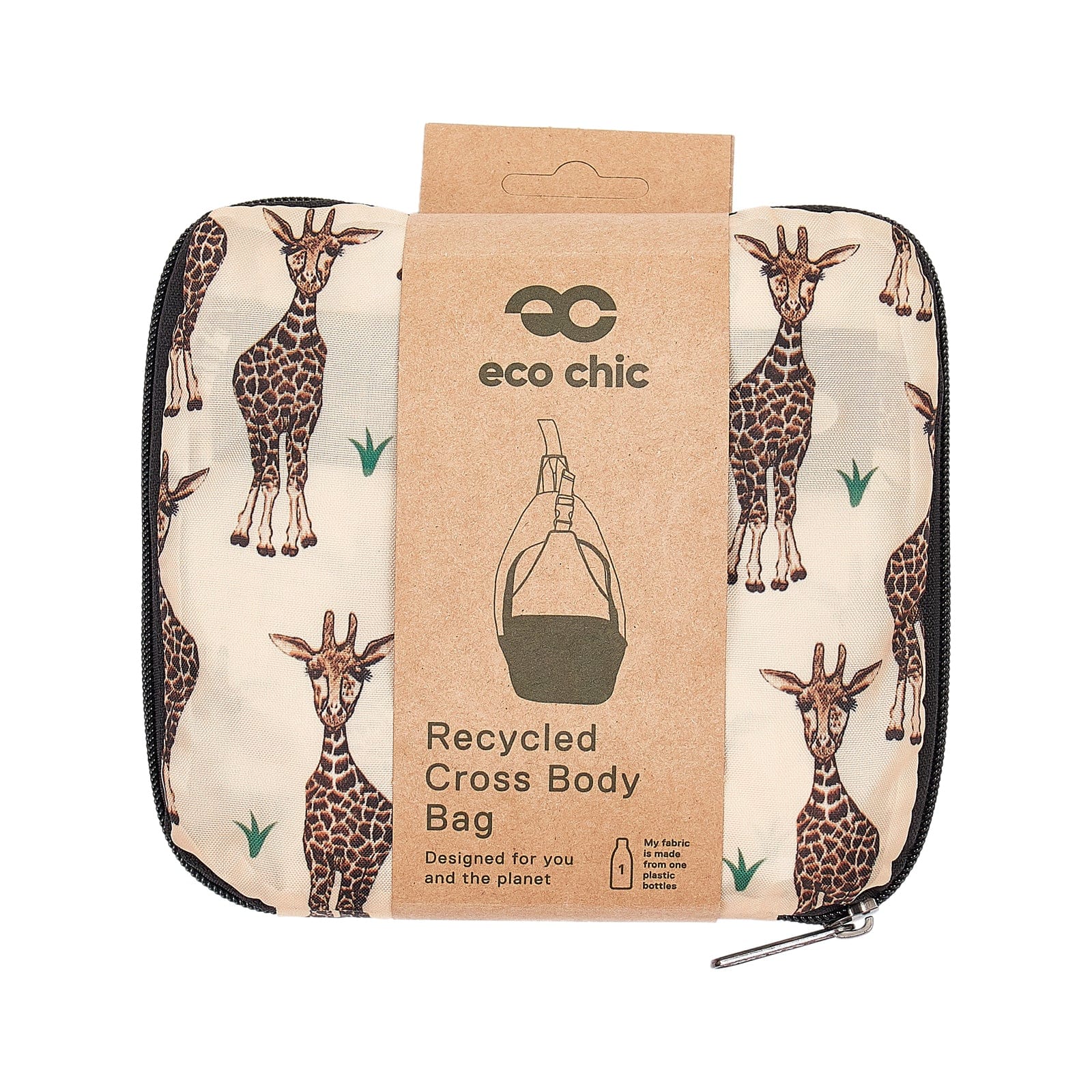 Eco Chic Beige Eco Chic Lightweight Foldable Crossbody Bag Giraffes