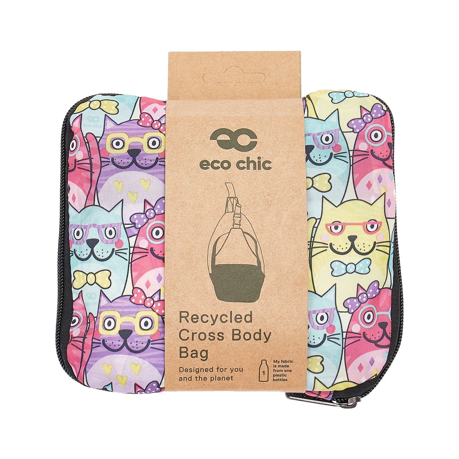Eco Chic Multiple Eco Chic Lightweight Foldable Crossbody Bag Glasses Cats