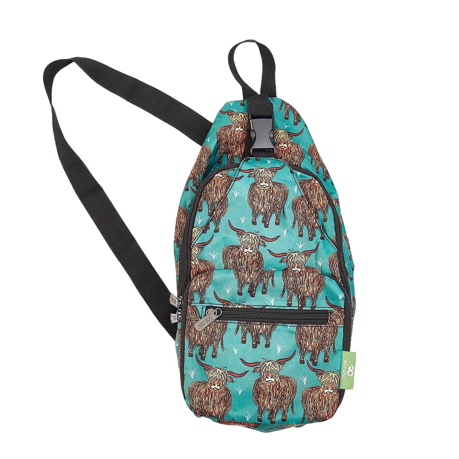 Eco Chic Teal Eco Chic Lightweight Foldable Crossbody Bag Highland Cow