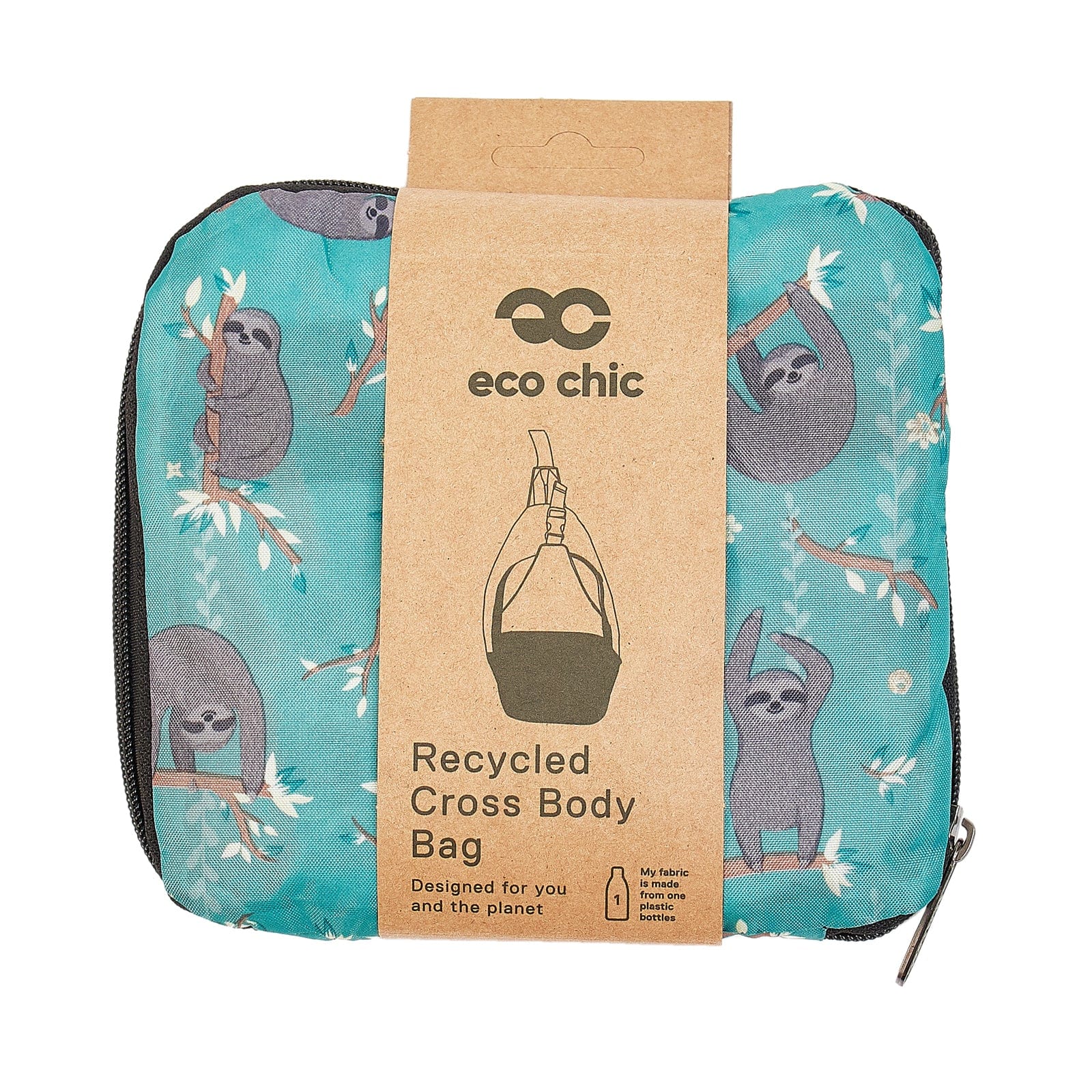 Eco Chic Blue Eco Chic Lightweight Foldable Crossbody Bag Sloth