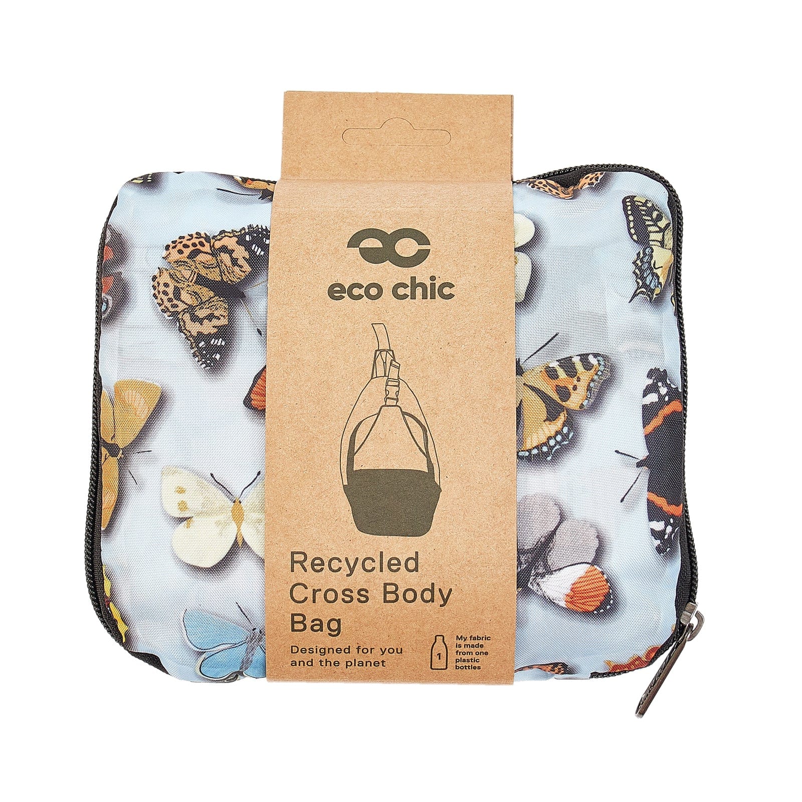 Eco Chic Blue Eco Chic Lightweight Foldable Crossbody Bag Wild Butterflies