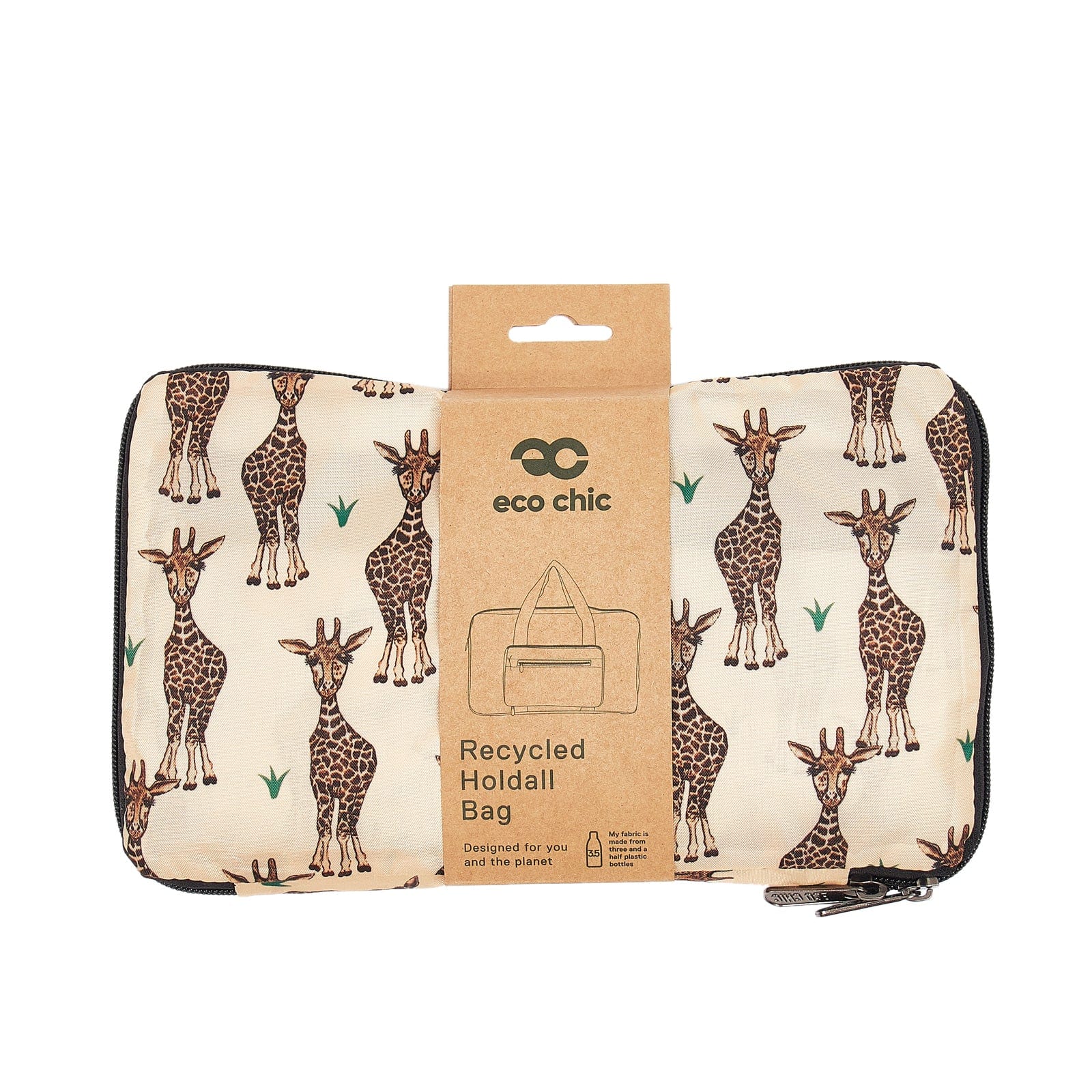 Eco Chic Beige Eco Chic Lightweight Foldable Holdall Giraffes