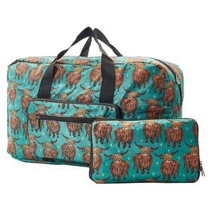 Eco Chic Eco Chic Lightweight Foldable Holdall Highland Cow