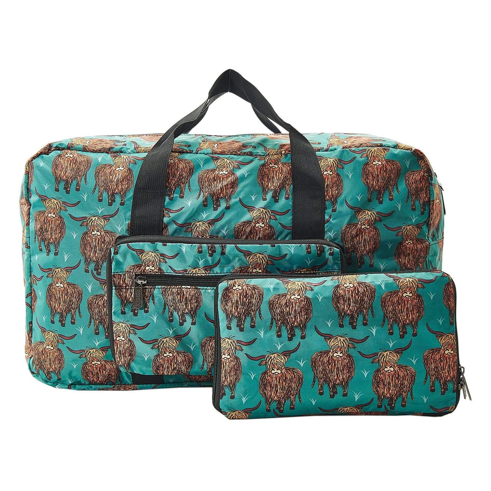 Eco Chic Teal Eco Chic Lightweight Foldable Holdall Highland Cow