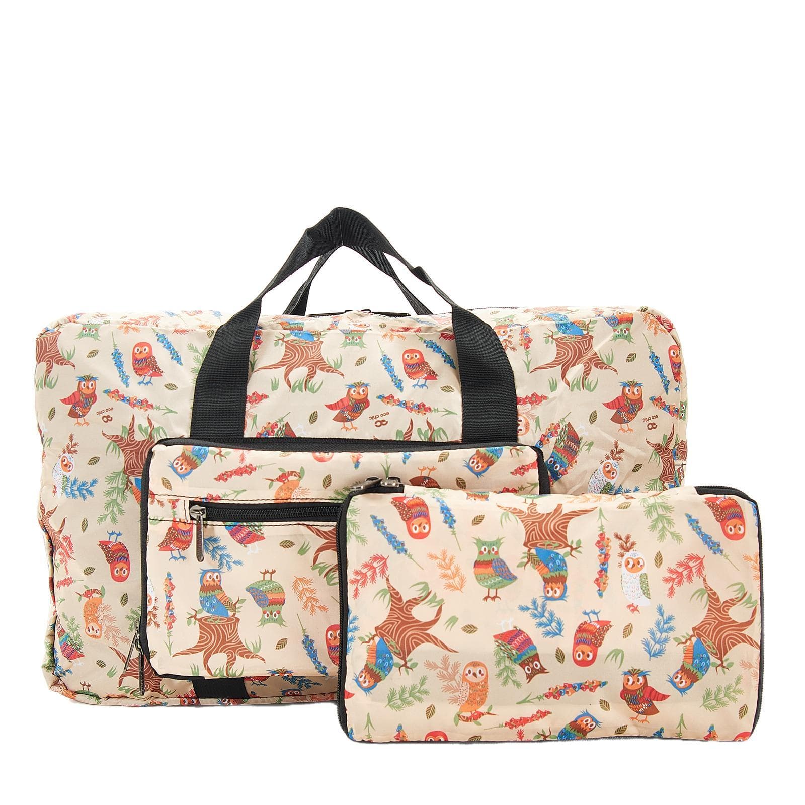 Eco Chic Beige Eco Chic Lightweight Foldable Holdall Owl