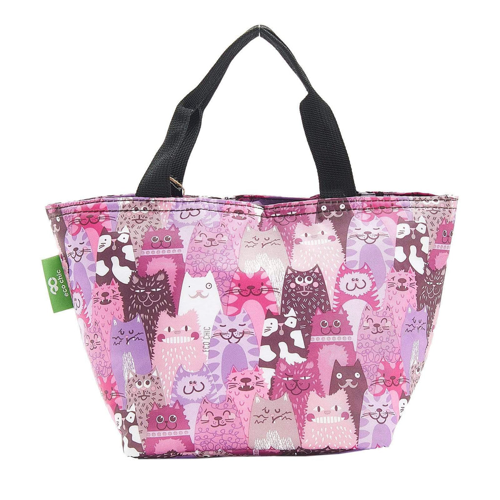 Eco Chic Purple Eco Chic Lightweight Foldable Lunch Bag Cats