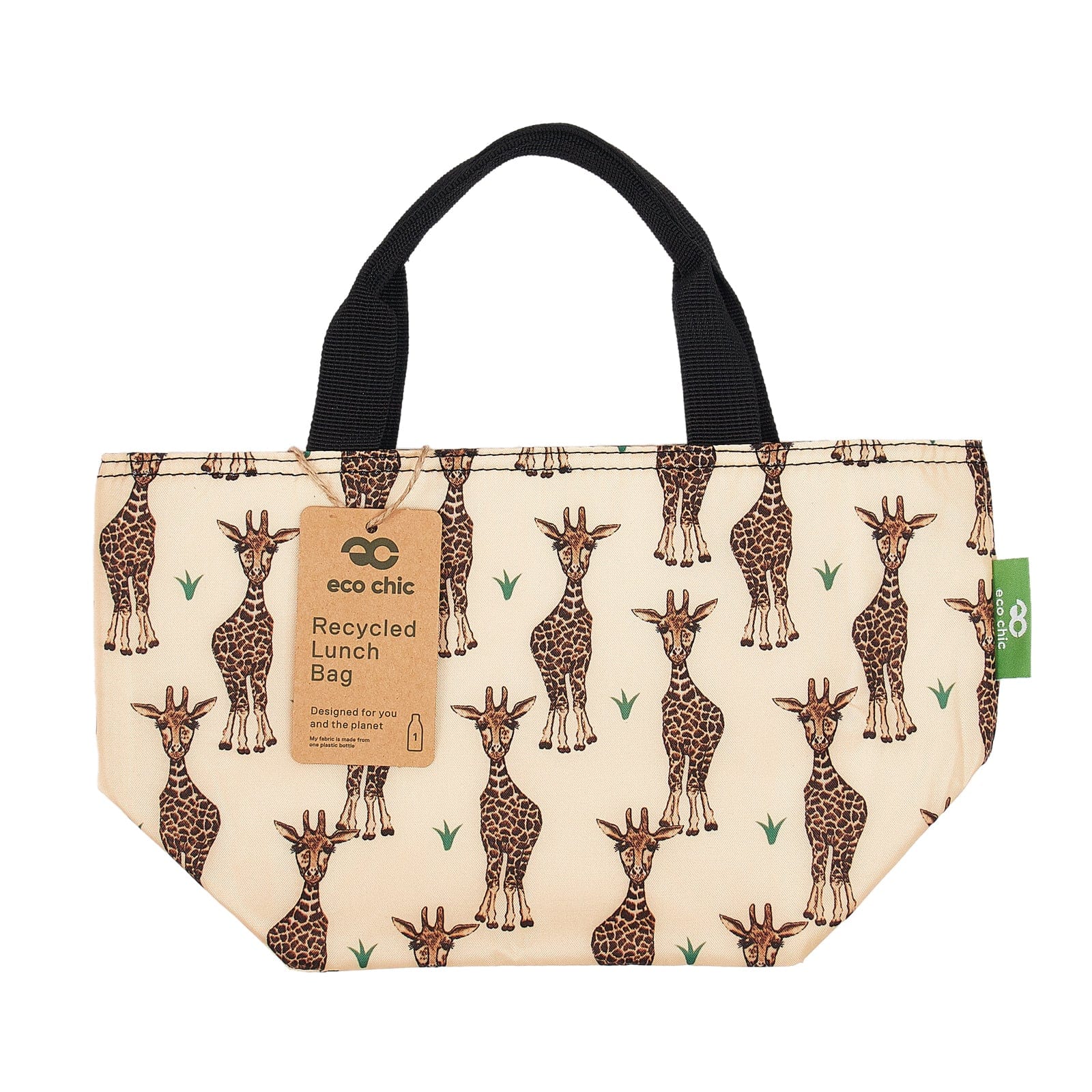 Eco Chic Beige Eco Chic Lightweight Foldable Lunch Bag Giraffes
