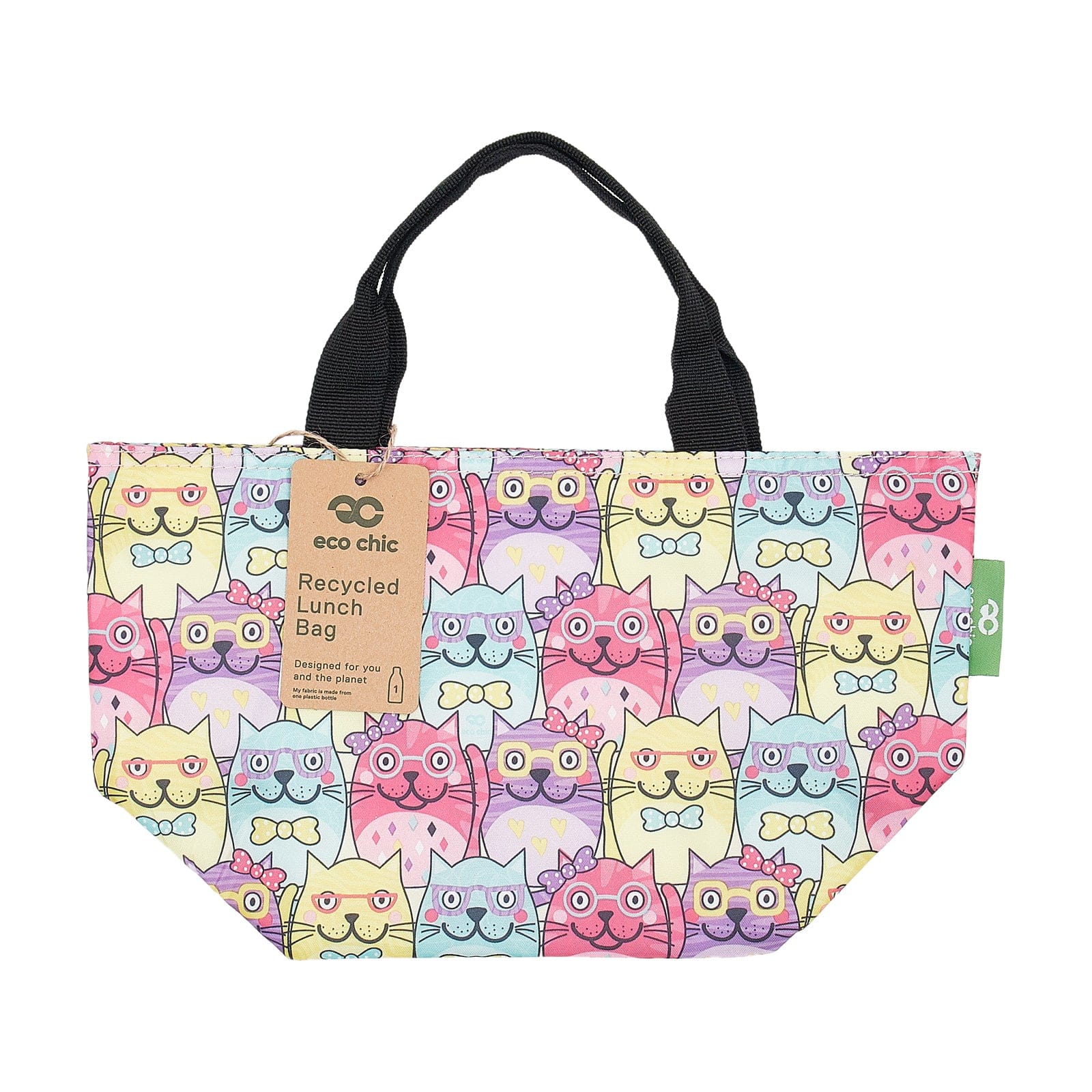 Eco Chic Multiple Eco Chic Lightweight Foldable Lunch Bag Glasses Cats