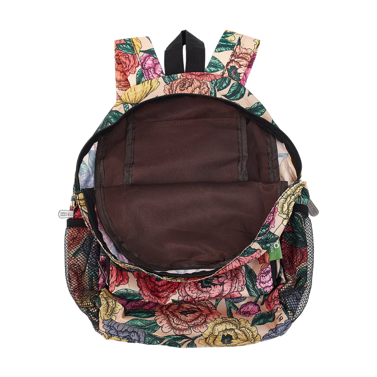 Eco Chic Beige Eco Chic Lightweight Foldable Mini Backpack Peonies