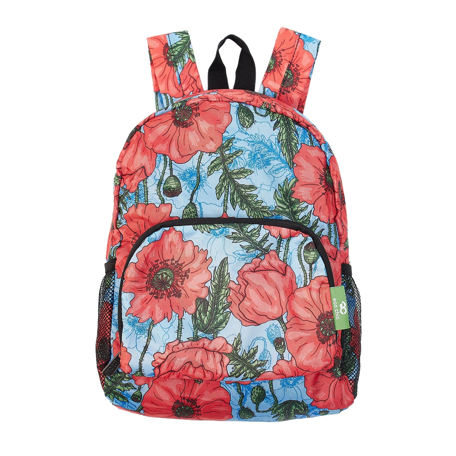 Eco Chic Blue Eco Chic Lightweight Foldable Mini Backpack Poppies