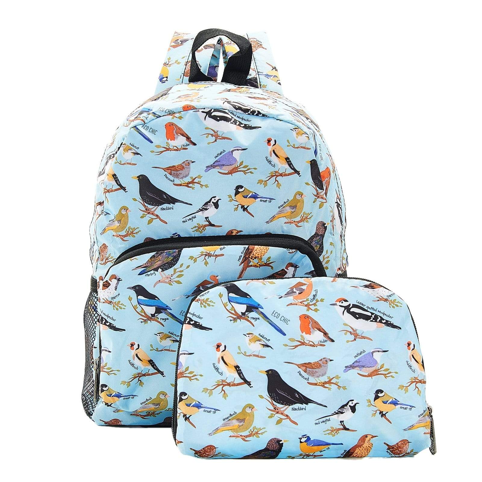 Eco Chic Blue Eco Chic Lightweight Foldable Mini Backpack Wild Birds