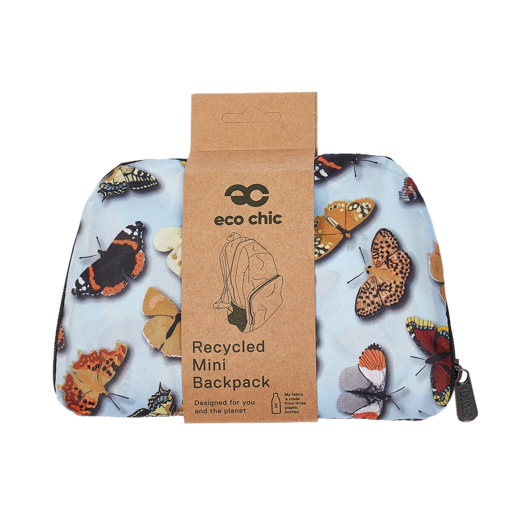 Eco Chic Blue Eco Chic Lightweight Foldable Mini Backpack Wild Butterflies