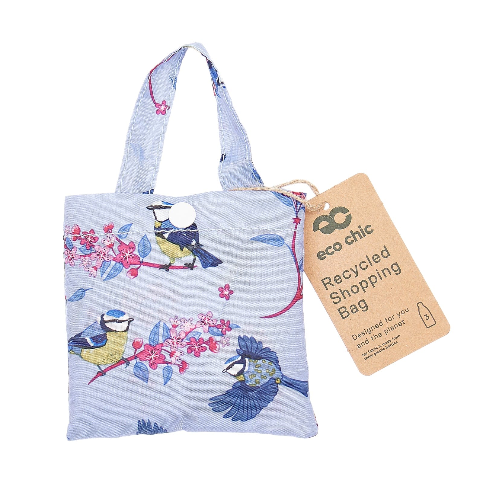 Eco Chic Eco Chic Lightweight Foldable Reusable Shopping Bag Blue Tits