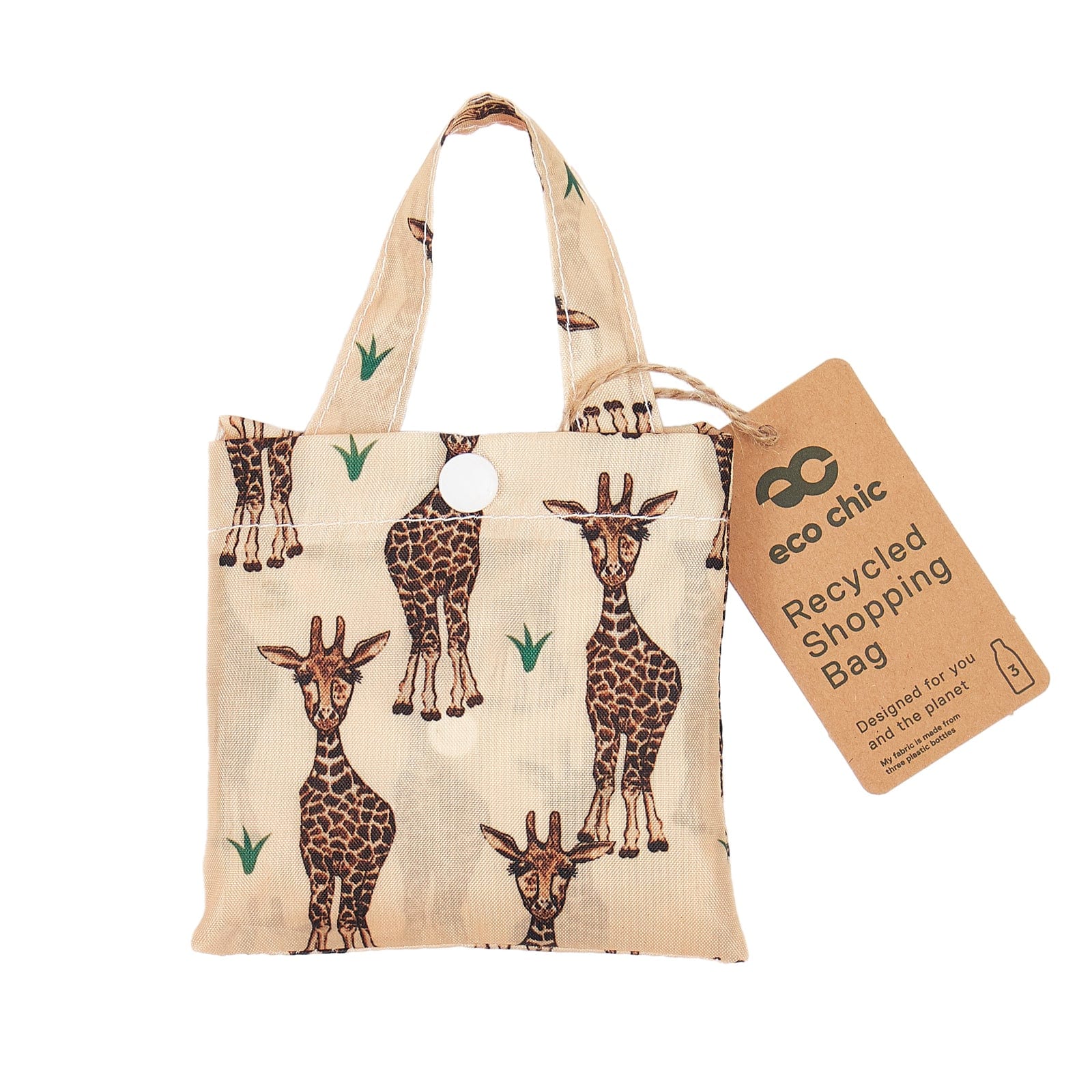 Eco Chic Beige Eco Chic Lightweight Foldable Reusable Shopping Bag Giraffes