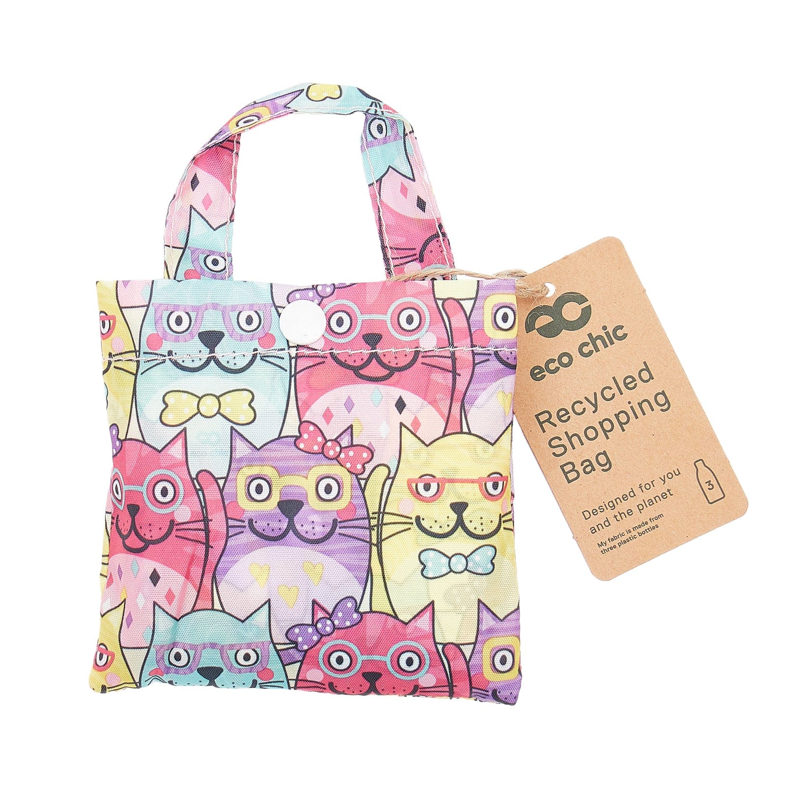 Eco Chic Multiple Eco Chic Lightweight Foldable Reusable Shopping Bag Glasses Cats