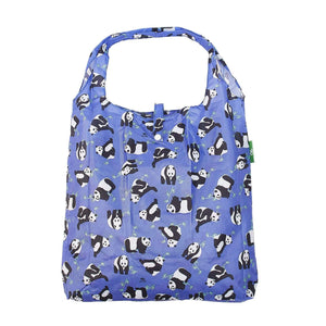 Eco Chic Blue Eco Chic Lightweight Foldable Reusable Shopping Bag Pandas