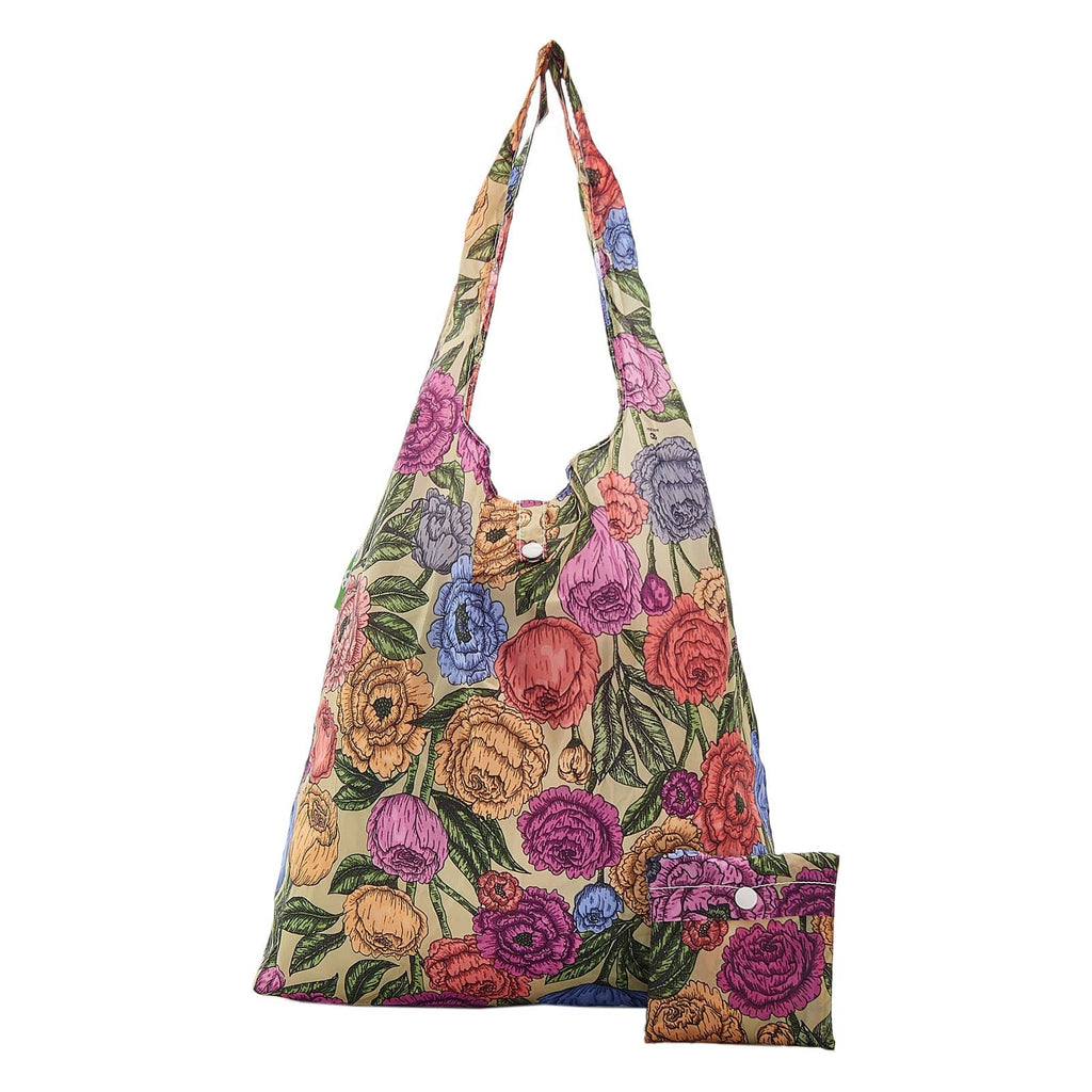Eco Chic Green Eco Chic Lightweight Foldable Reusable Shopping Bag Peonies