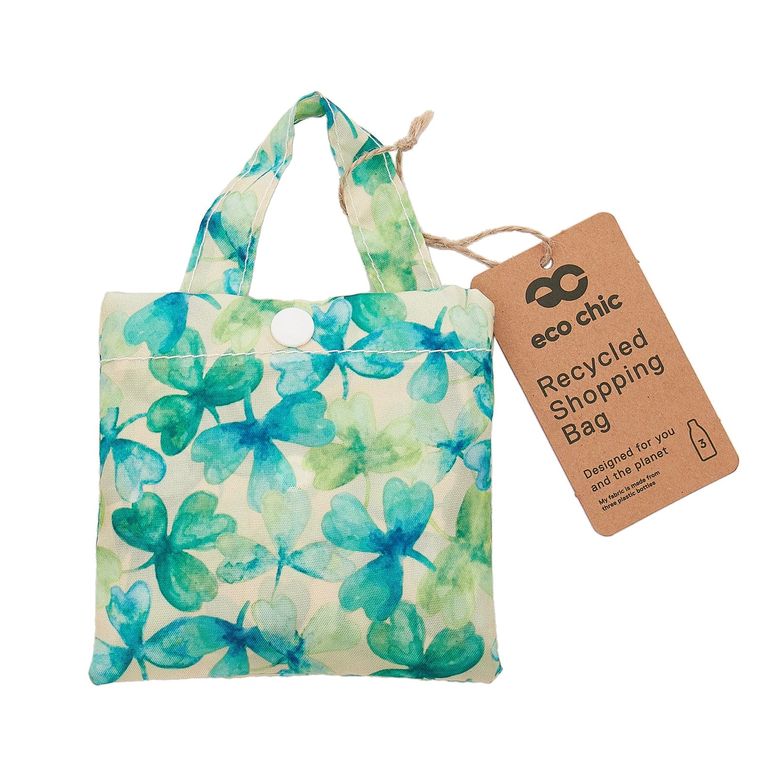 Eco Chic Teal Eco Chic Lightweight Foldable Reusable Shopping Bag Shamrocks