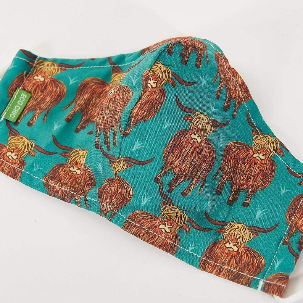 Eco Chic Eco Chic Reusable Face Cover Teal Highland Cows