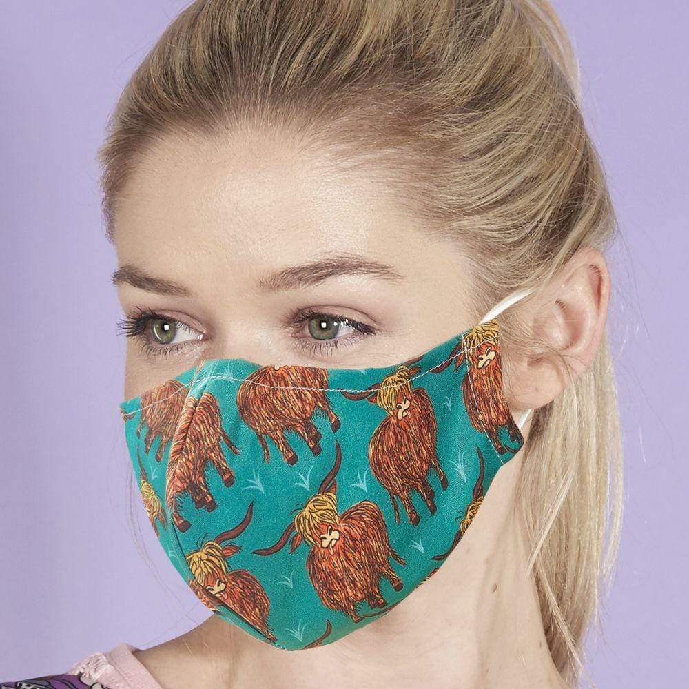 Eco Chic Eco Chic Reusable Face Cover Teal Highland Cows