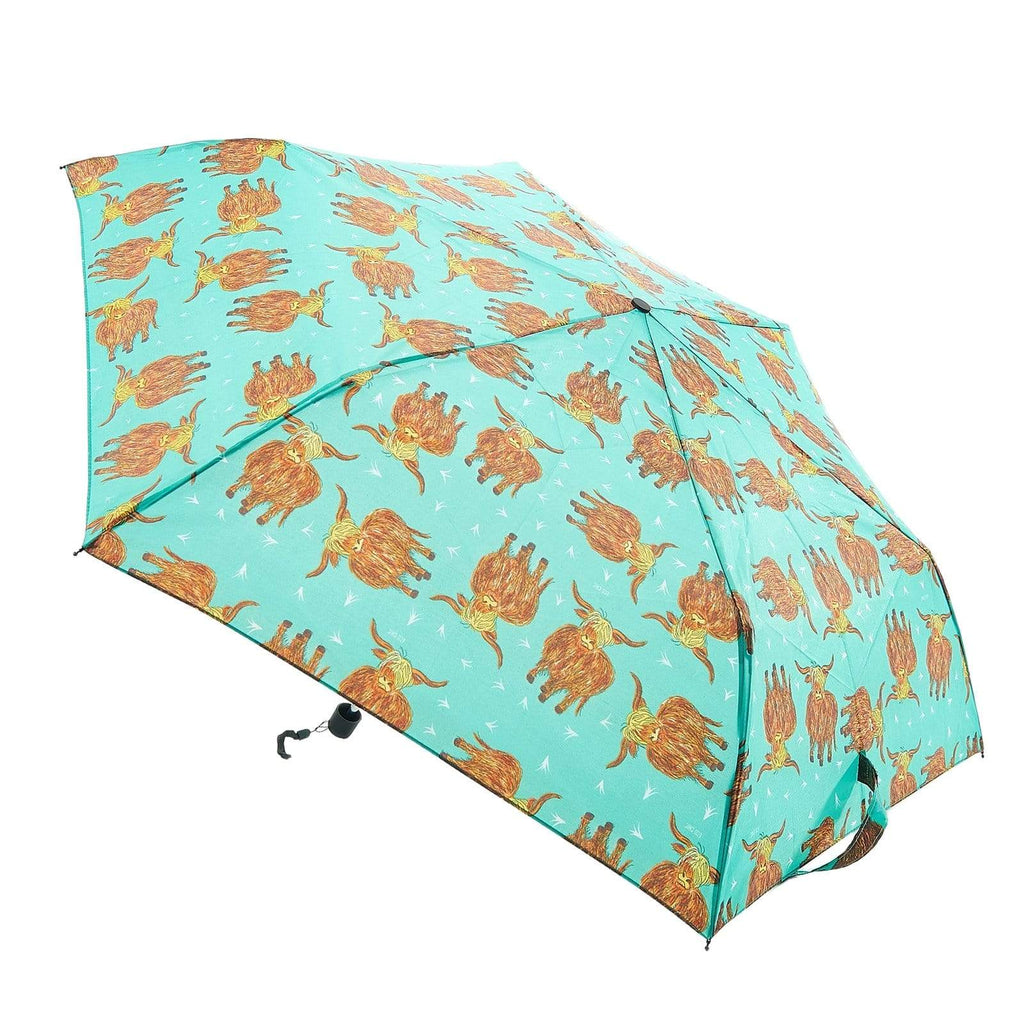 Eco Chic Eco Chic Teal Highland Cow Mini Umbrella