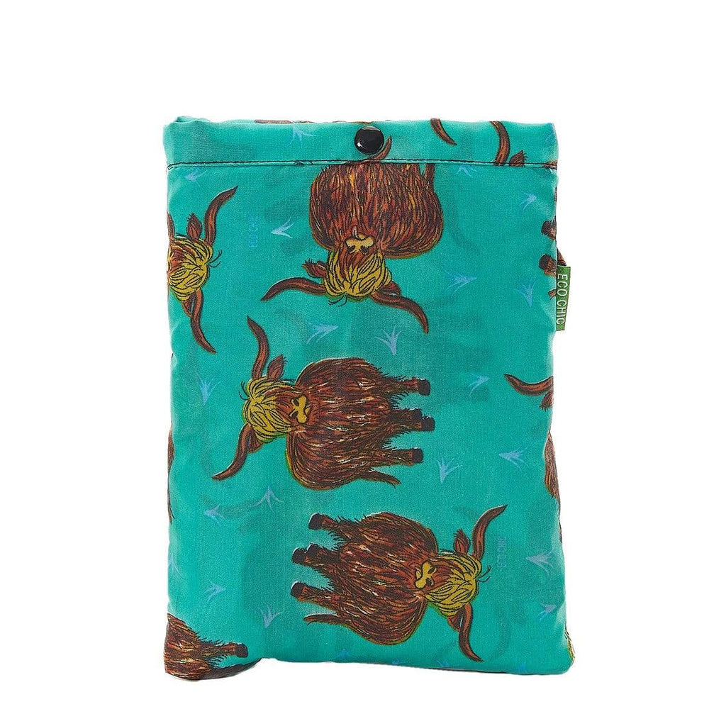 Eco Chic Eco Chic Teal Highland Cow Waterproof Foldable Adult Poncho